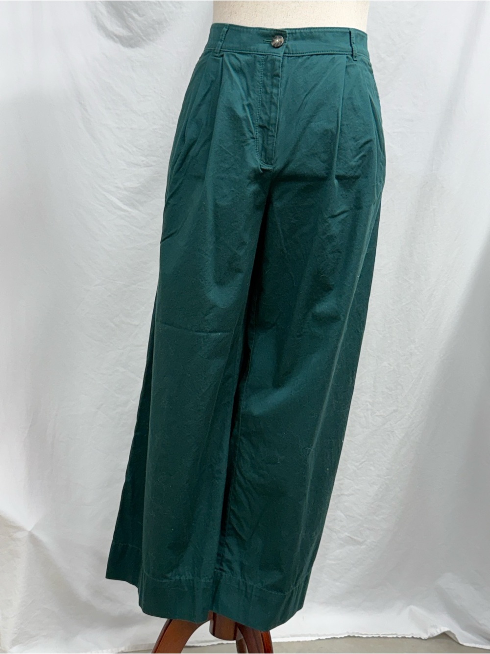 LOFT Wide-Leg Cotton Twill Pants in Forest Green